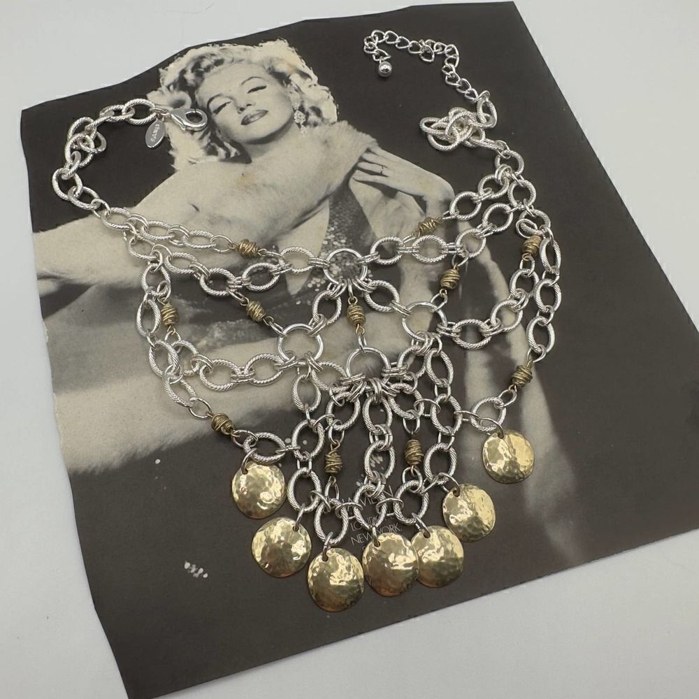 Chico’s Mixd Metal Gold Disc "Grace" Statement Bib Necklace